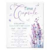 ピンク紫色の花蝶の誕生日タイムカプセル フォトプリント (正面)