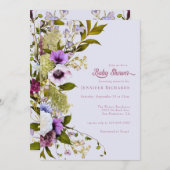 ピンク紫色の花 |赤ちゃんシャワーを咲かせる 招待状 (正面/裏面)