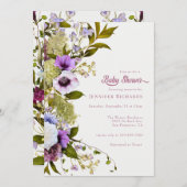 ピンク紫色の花 |赤ちゃんシャワーを咲かせる 招待状 (正面/裏面)