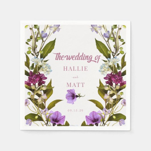 ピンク紫色の花 |開花結婚ズ スタンダードカクテルナプキン (正面)