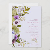 ピンク紫色の花 |開花結婚ズ 招待状 (正面)