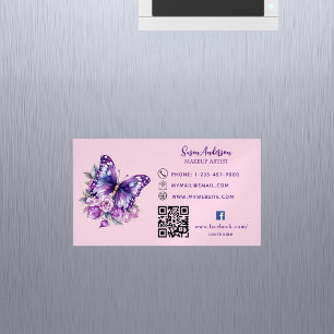 ピンク紫色の蝶の花QRコードFacebook マグネット名刺