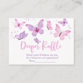 ピンク紫色の蝶の赤ちゃんシャワーおむつラッフル エンクロージャーカード (正面)