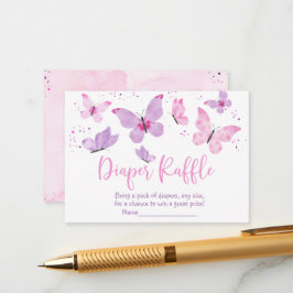 ピンク紫色の蝶の赤ちゃんシャワーおむつラッフル エンクロージャーカード