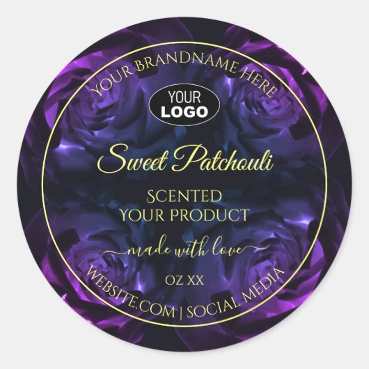 ピンク紫色の開花バラ製品ラベル追加ロゴ ラウンドシール (正面)
