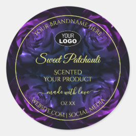 ピンク紫色の開花バラ製品ラベル追加ロゴ ラウンドシール