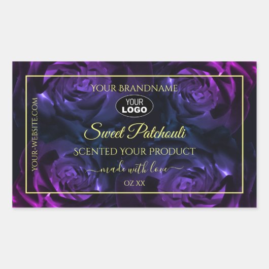 ピンク紫色の開花バラ製品ラベル追加ロゴ 長方形シール (正面)