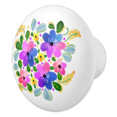 ピンク紫色の青い水色の花 セラミックノブ (右)