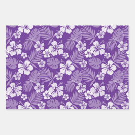 ピンク紫色の黄色い熱帯性のハイビスカスの花 ラッピングペーパーシート