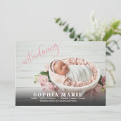 ピンク紹介ベビー写真の誕生のお知らせ (スタンド正面)