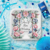 ピンク結婚とブルーの開花を持つ水色のアーチ ペーパープレート (パーティー)