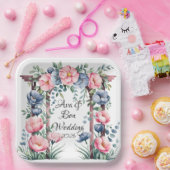 ピンク結婚とブルーの開花を持つ水色のアーチ ペーパープレート (パーティー)