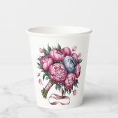 ピンク結婚とブルーの開花を持つ水色のアーチ 紙コップ (裏面)