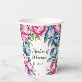 ピンク結婚とブルーの開花を持つ水色のアーチ 紙コップ