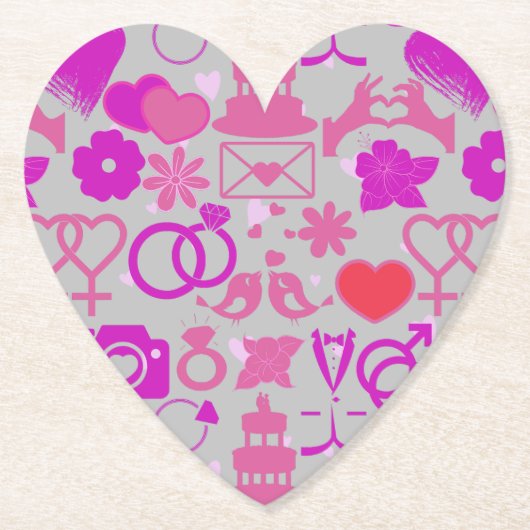 ピンク結婚のオーナメントパターン03グレーBG ペーパーコースター (正面)