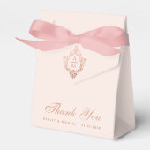 ピンク結婚のクレストモノグラムバラ金ゴールドありがとう フェイバーボックス (正面サイド)