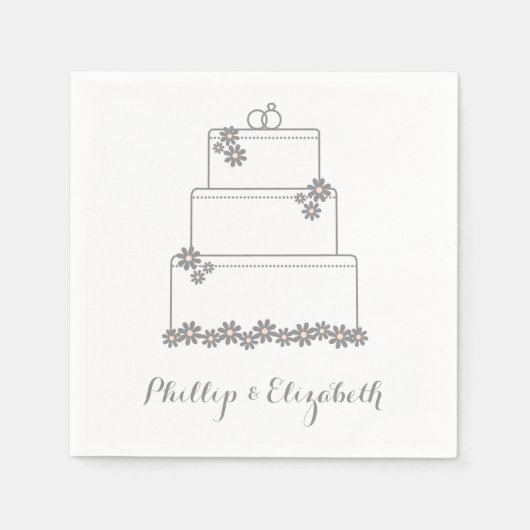 ピンク結婚のケーキ披露宴デザートナプキン スタンダードカクテルナプキン (正面)