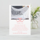 ピンク結婚のサンキューカードベルとリボン サンキューカード (スタンド正面)