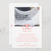 ピンク結婚のサンキューカードベルとリボン サンキューカード (正面/裏面)