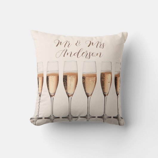 ピンク結婚のシャンパングラスのギフト列 クッション (正面)