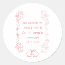 ピンク結婚のステッカーベルズスクロールデザイン ラウンドシール