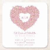 ピンク結婚のチューリップハートブーケインクスケッチ スクエアペーパーコースター (正面)