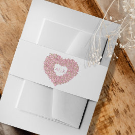 ピンク結婚のチューリップ花ハート花束モノグラム 招待状ベリーバンド