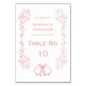 ピンク結婚のテーブル番号カードベルのスクロール テーブルナンバー (裏面)