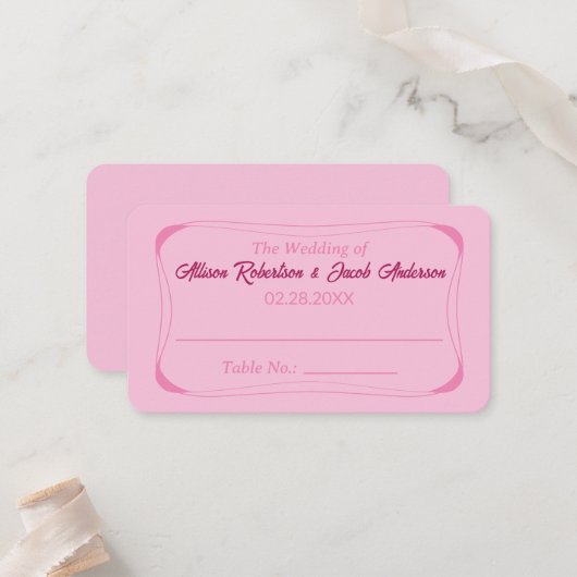 ピンク結婚のテーブル番号座席表 プレイスカード (正面/裏面インサイチュ)