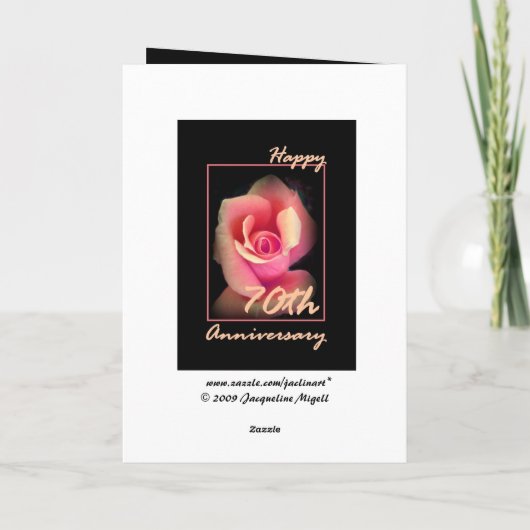 ピンク結婚のバラのつく70周年記念カード カード (裏面)