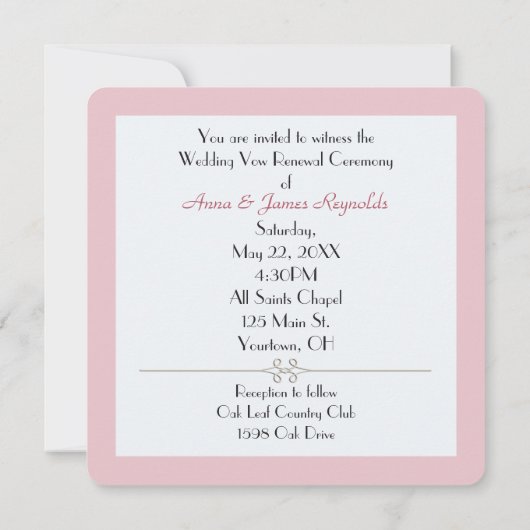 ピンク結婚のバラ誓の更新 招待状 (裏面)