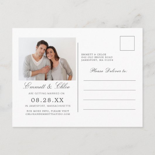 ピンク結婚のフローラの写真日付を保存 インビテーションポストカード (裏面)