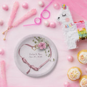 ピンク結婚のリボンハートとバラ ペーパープレート (パーティー)