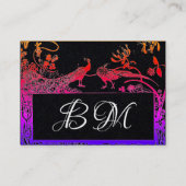 ピンク結婚の愛の鳥モノグラムブラック紙 名刺 (裏面)