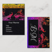 ピンク結婚の愛の鳥モノグラムブラック紙 名刺 (正面/裏面)