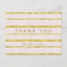 ピンク結婚の感謝ポストカード金箔効果 ポストカード