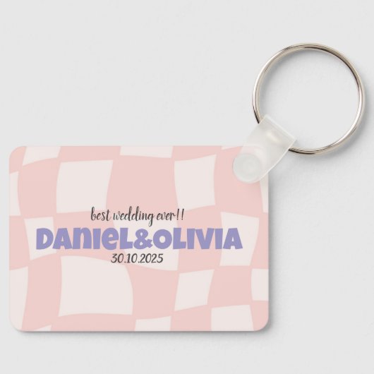 ピンク結婚の正方形 キーホルダー (正面)