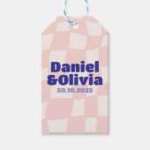 ピンク結婚の正方形 ギフトタグ (正面)