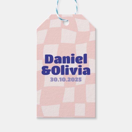 ピンク結婚の正方形 ギフトタグ (正面)
