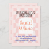 ピンク結婚の正方形 招待状 (正面/裏面)