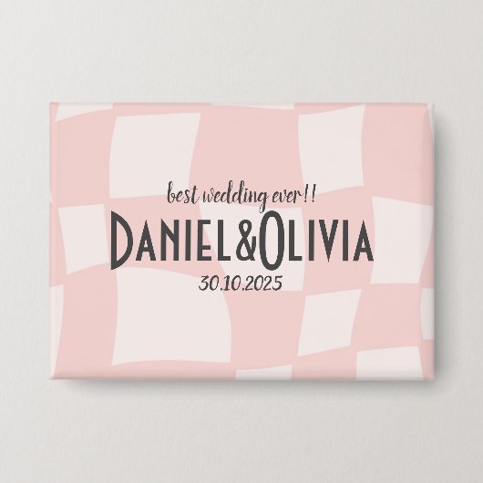 ピンク結婚の正方形 缶バッジ (正面)