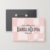 ピンク結婚の正方形 缶バッジ (正面/裏面)