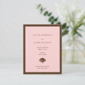 ピンク結婚の発表オークの木は日付を保存 招待状 (スタンド正面)