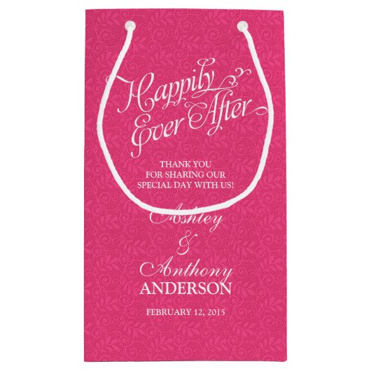 ピンク結婚の白いレースの後で幸せにバッグ スモールペーパーバッグ (裏面)