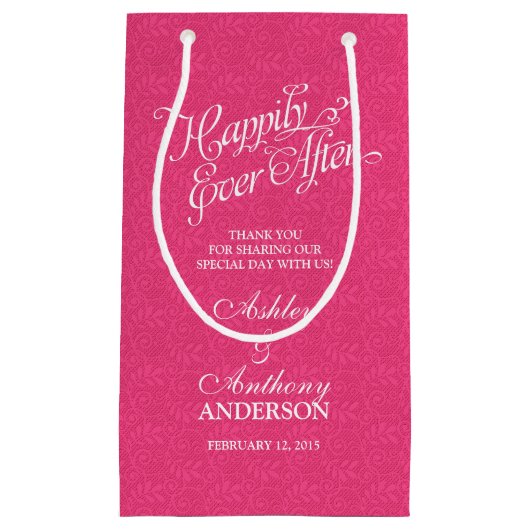 ピンク結婚の白いレースの後で幸せにバッグ スモールペーパーバッグ (正面)