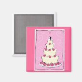 ピンク結婚の背景を持つケーキ マグネット (正面/裏面)