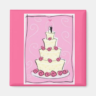 ピンク結婚の背景を持つケーキ マグネット