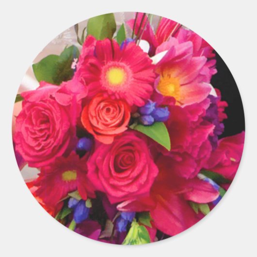 ピンク結婚の花束封筒用シールシール ラウンドシール (正面)