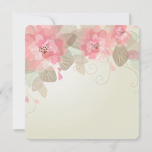 ピンク結婚の花 招待状 (裏面)