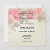 ピンク結婚の花 招待状 (正面)